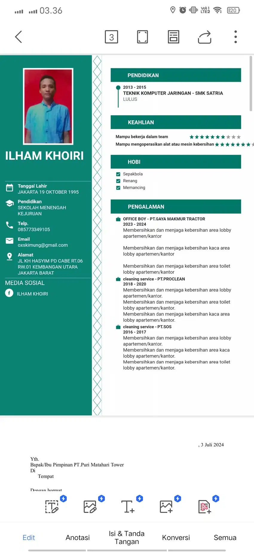 saya sedang mencari pekerjaan di bidang cleaning service atau ob