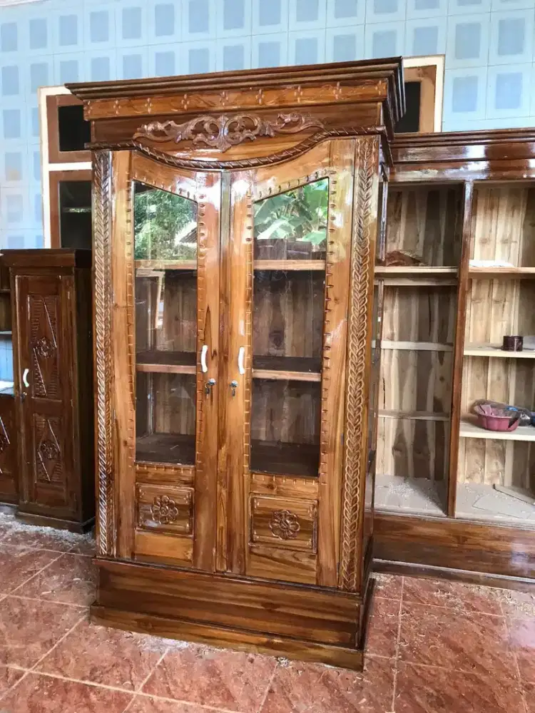 Lemari pakaian rak tv bupet meja rias dipan bahan kayu jati murah