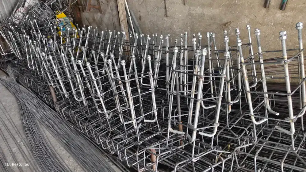Besi rakitan footplate/sepatu pondasi + angkur cagak PJU