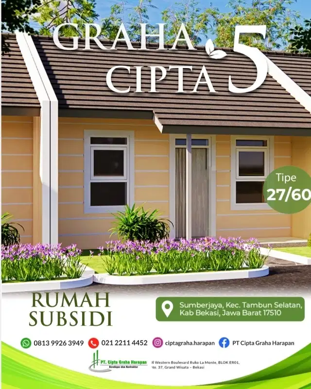 Rumah subsidi di area komersil dan strategis.