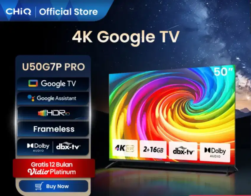 PROMO LED 4K CHIQ 50 INCH ( GOOGLE TV ) - 50G7P PRO