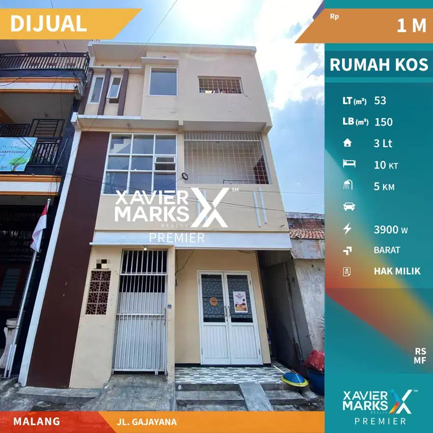 Dijual Rumah Kos Aktif Furnish di Jl Gajayana Malang Dekat Kampus