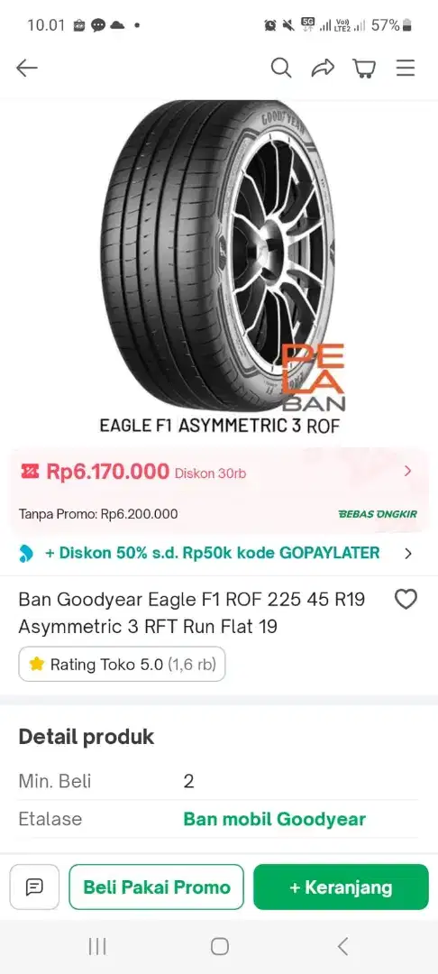 Ban Mobil Goodyear Eagle F1 RFT 225 45 R19 Produksi 2023