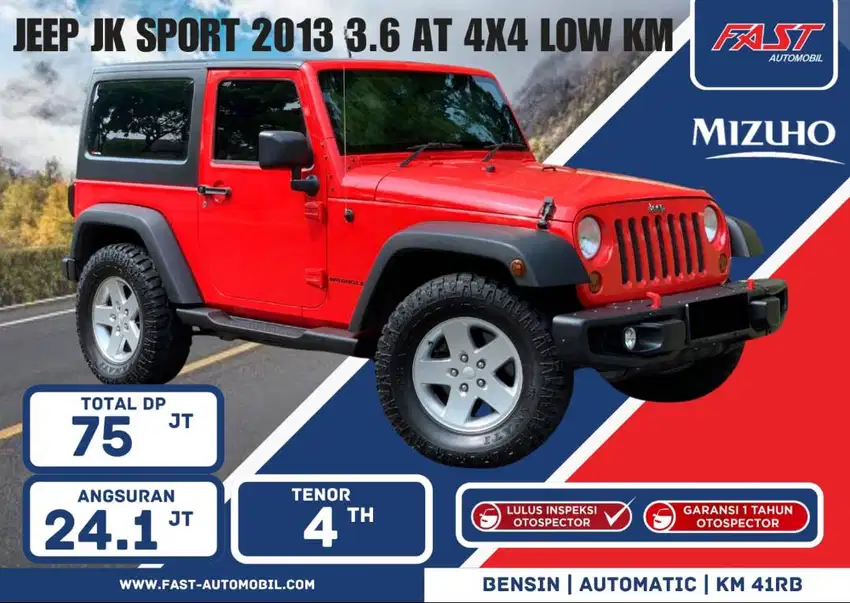 DP 75JT JEEP JK SPORT 2013 3.6 AT 4×4 LOW KM.41RB PAJAK PANJANG #F4ST