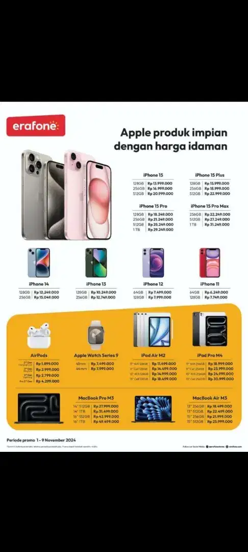 Promo bunga 0% atau gratis 1x cicilan Iphone 15 pro 256GB