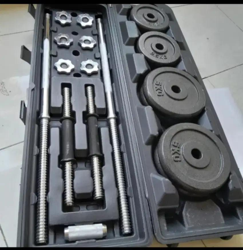 BARBELL BLACK CHROME DUMBELL SET BOX 50KG