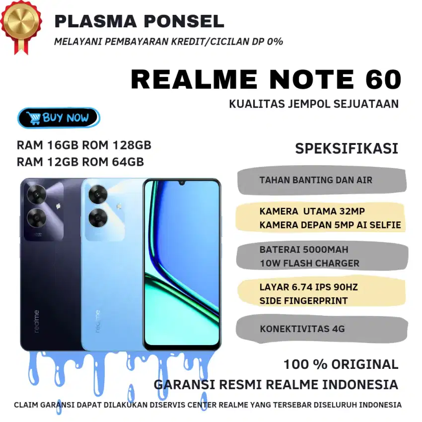 Realme Note 60 Ram 18GB, Rom 128GB – Cuma Sejuatan!