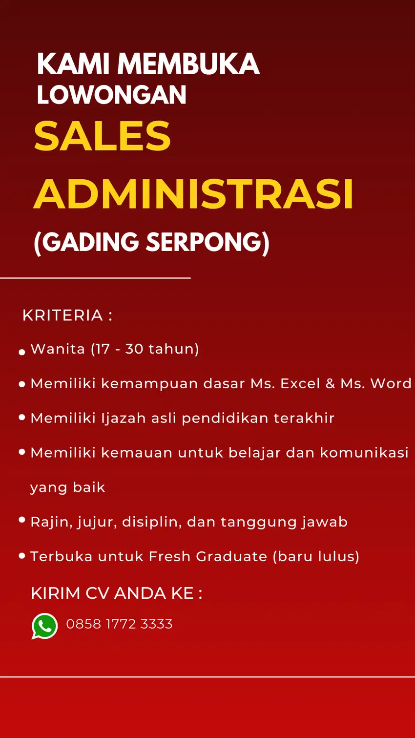 LOWONGAN ADMIN & KURIR / STAFF GUDANG