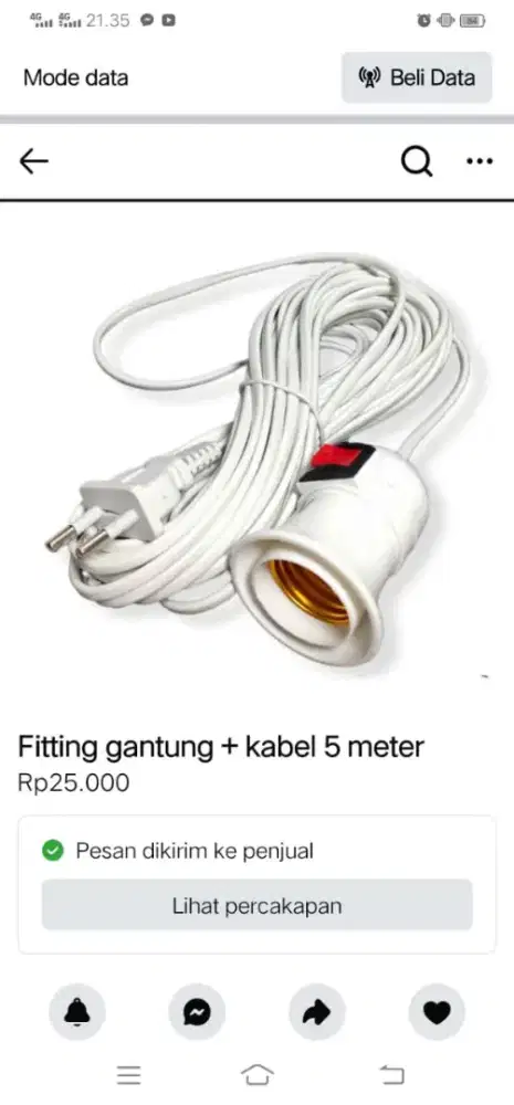 Fitting gantung + kabel 5 meter