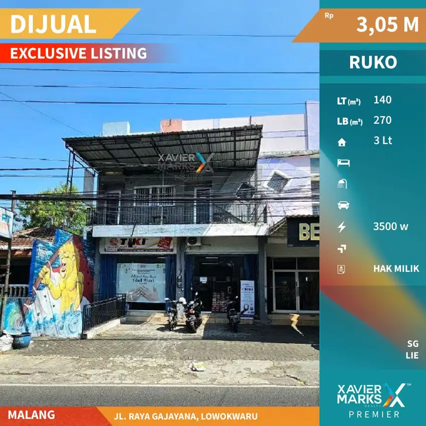 Dijual Ruko Jalan Gajayana Malang Strategis Kawasan Ramai