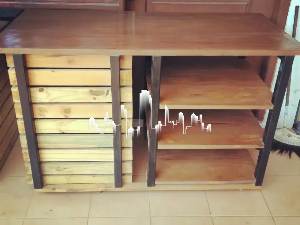 Meja kayu solid rangka besi