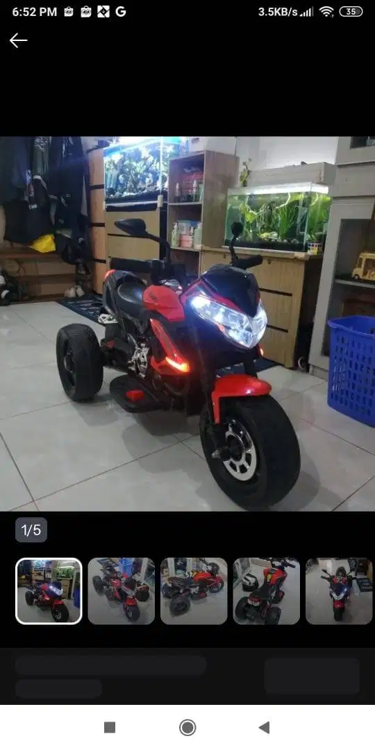 mainan motor aki KYZ-15 merah bekas kondisi no 98 persen, mulus banget