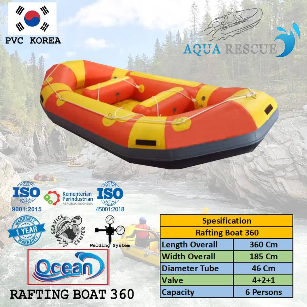 Perahu Karet Rafting PVC Korea OCEAN 360 6 Orang Perekatan Welding