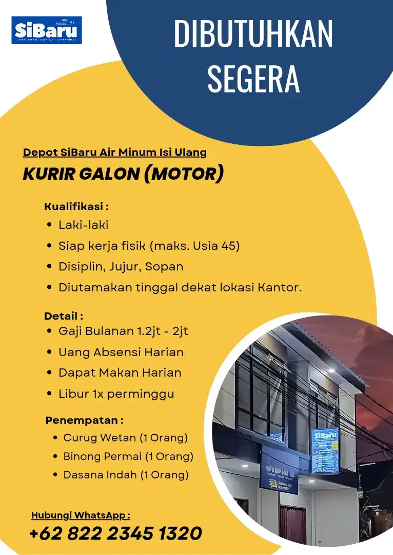 Kurir Motor Galon (Laki-Laki) Lokasi Bonang Dasana Indah