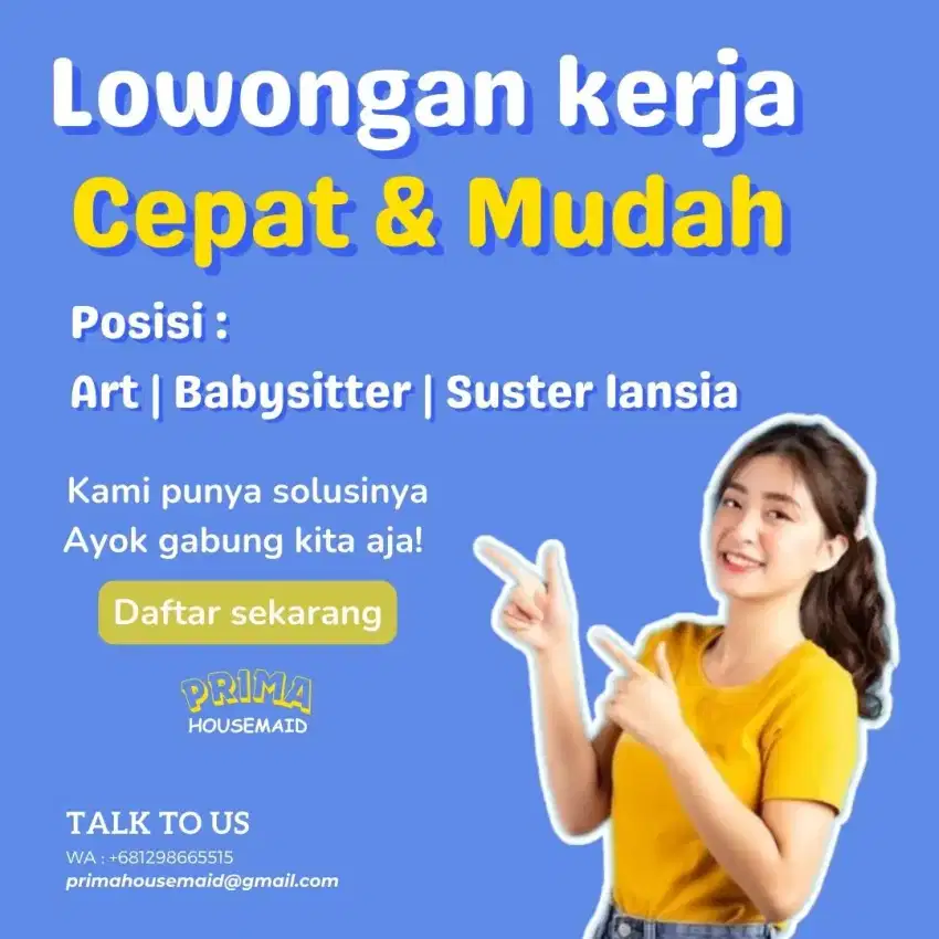 Lowongan Wanita ART, Babysitter, Suster Lansia