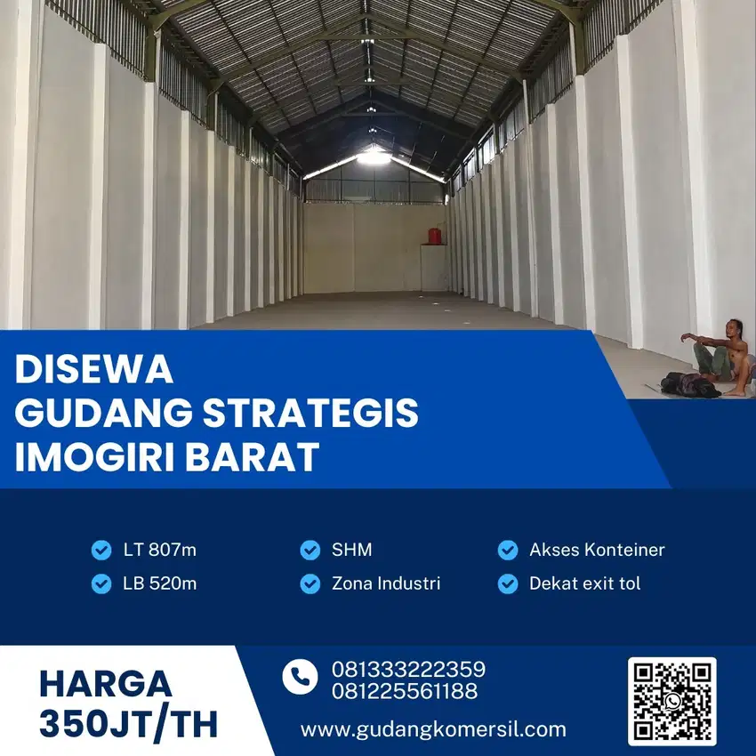 Disewakan Gudang Zona Industri Luas 807m2 Lokasi Bantul,Yogyakarta