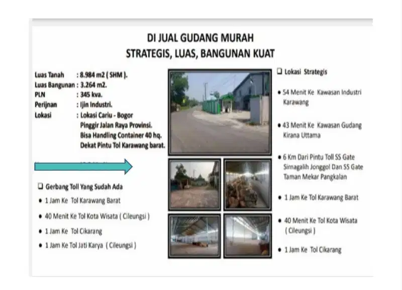 Dijual tanah dan Gudang murah di cariu bogor