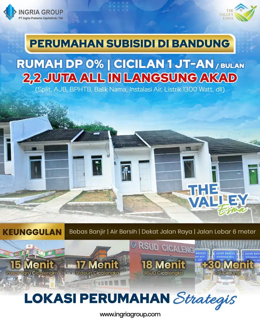 JUAL RUMAH 1 LT MURAH SUBSIDI  DKT STASIUN CICALENGKA CICILAN 1 JUTAAN