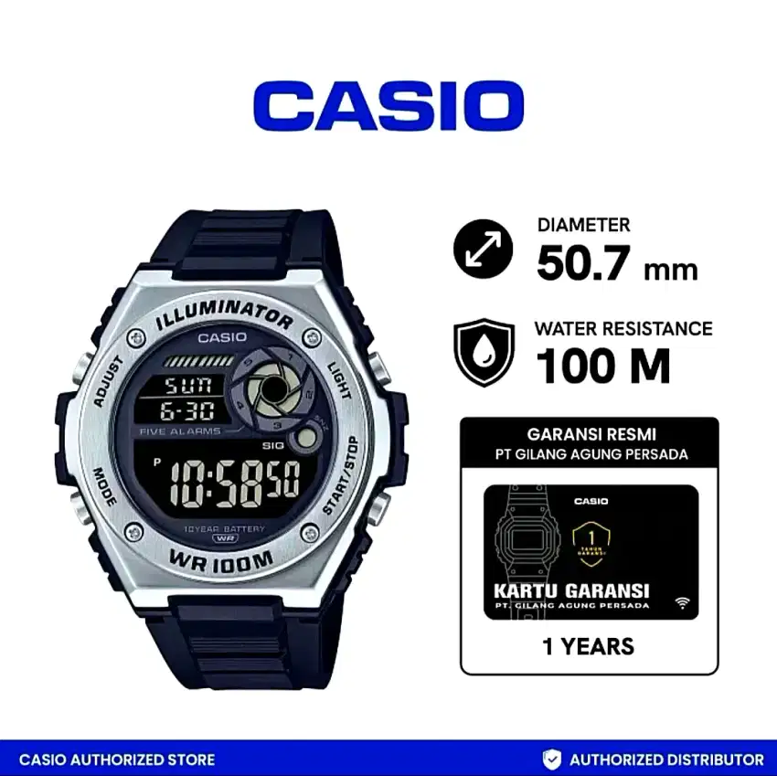 Original Jam Casio Digital MWD -100M-1BVDF
