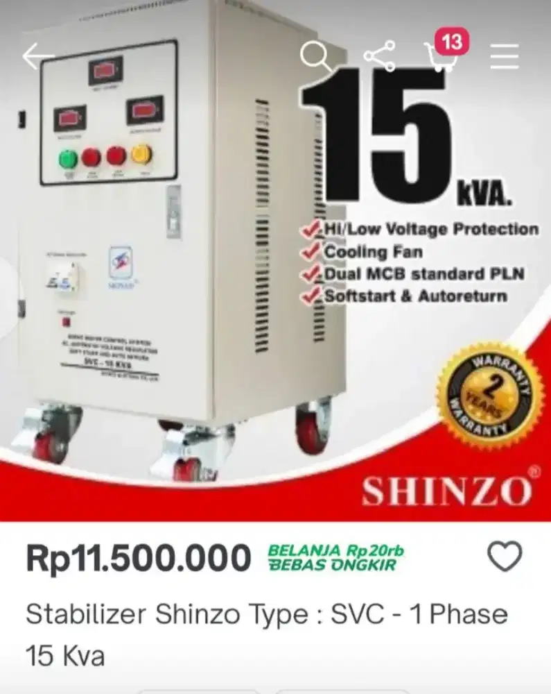 Stabilizer listrik Shinzo 15 KVA