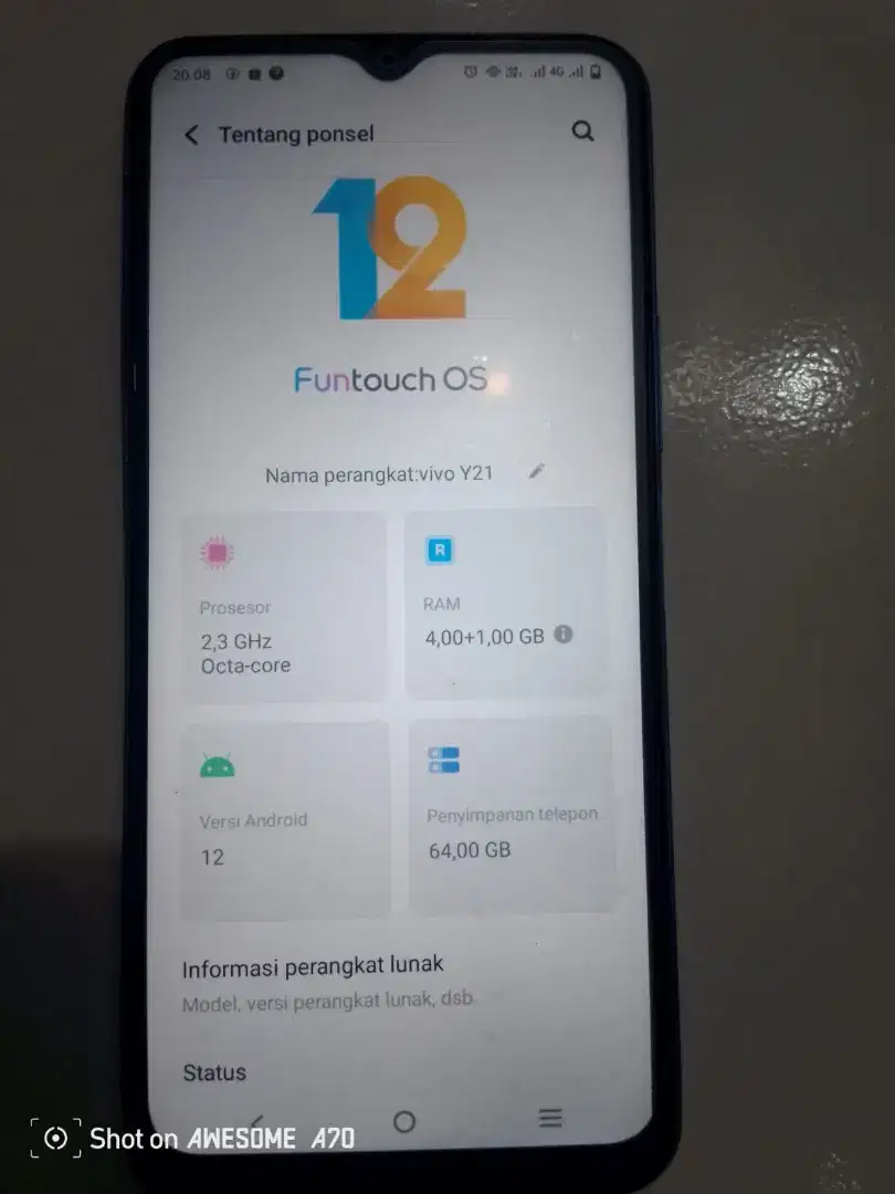 Jual HP bekas batangan vivo Y 21 Ram 4/64