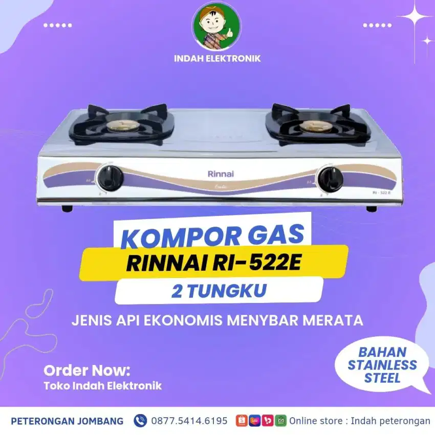 KOMPOR GAS RINNAI 522E/KOMPOR 2 TUNGKU