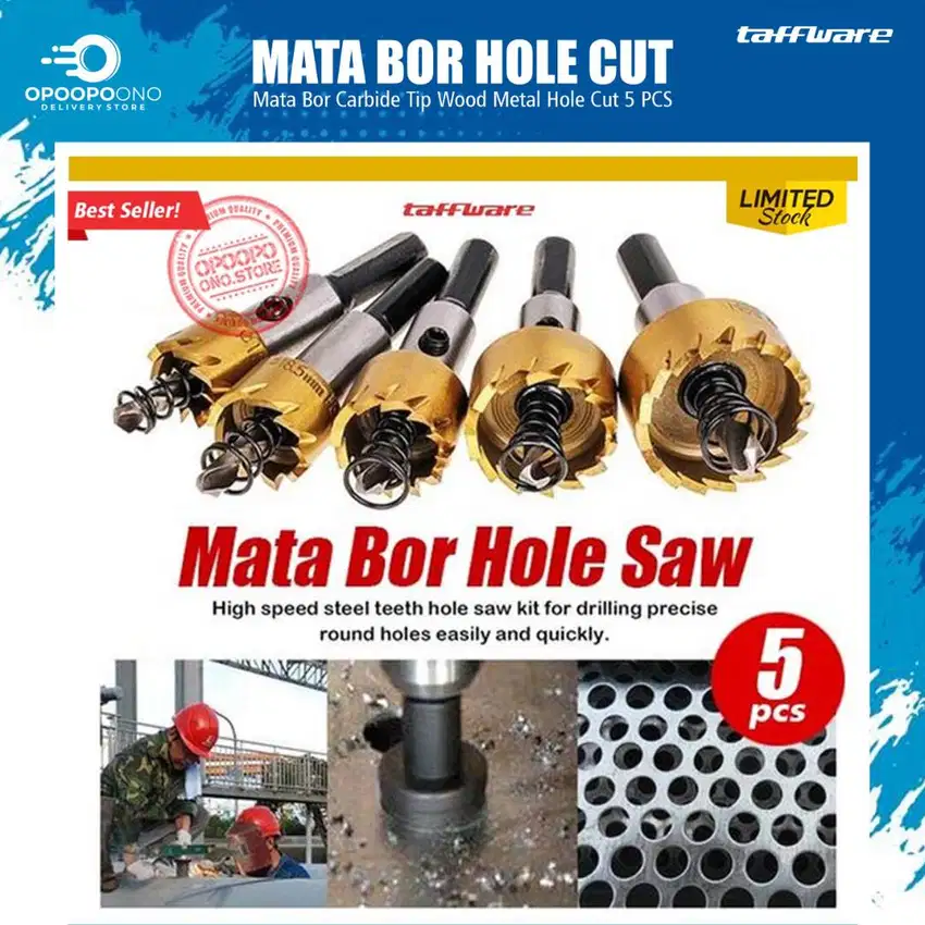 Mata Bor Hole Cut Carbide Metal 5pcs/set (Size : 16-30mm) - Tafftware