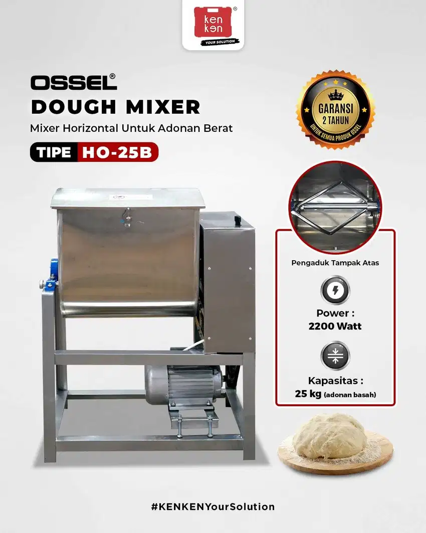 Dough Mixer Horizontal HO-25B Mixer Adonan Berat Kapasitas 25 kg OSSEL