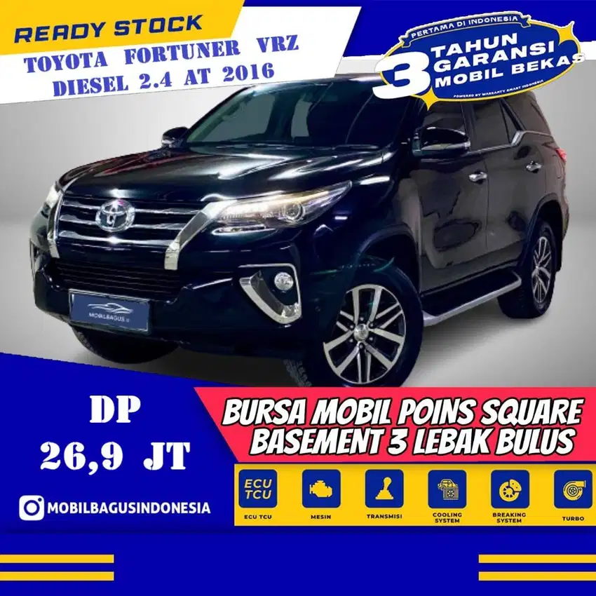 [Dp Low] Toyota Fortuner 2.4 VRZ SUV AT 2016 Hitam No Pol Ganjil