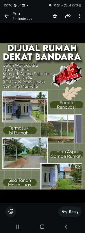 Di Jual Rumah Strategis hook dekat bandara