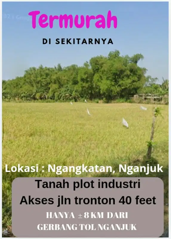 Tanah plot industri lebar dpn 92 mtr, 8 KM dr gerbang tol Nganjuk