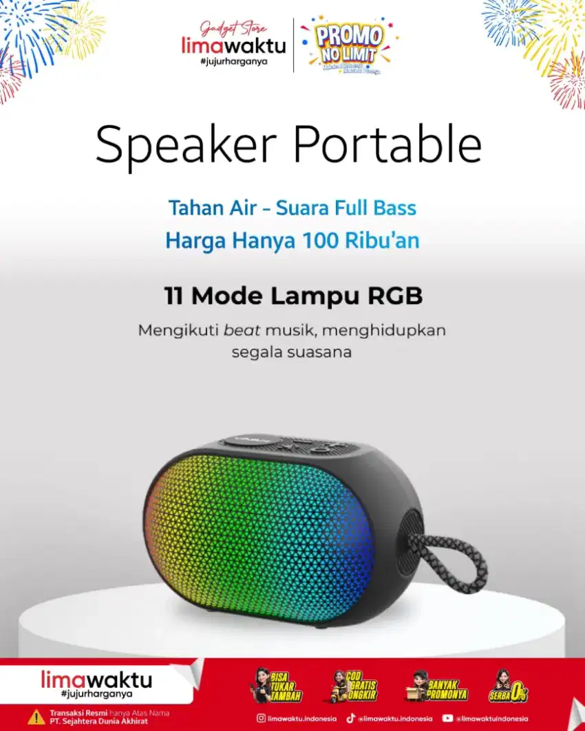 Speaker Tahan Air, Lampu RGB, Fitur Lengkap, Hanya 100Ribuan