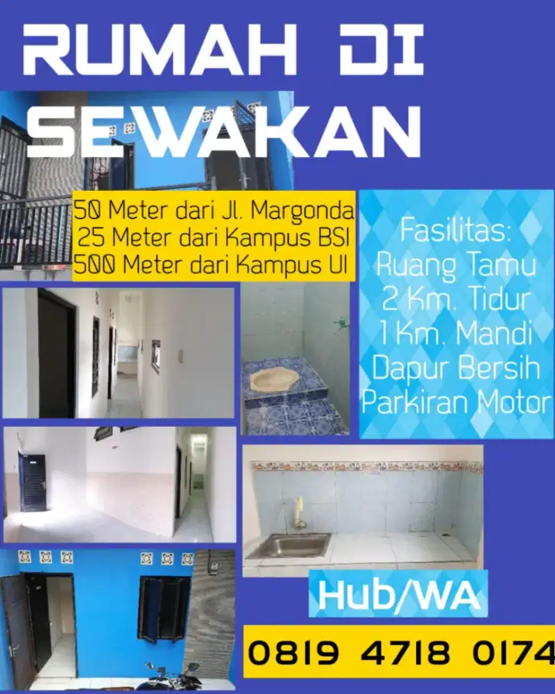 Kontrakan dekat kampus Gunadarama,BSI/UI