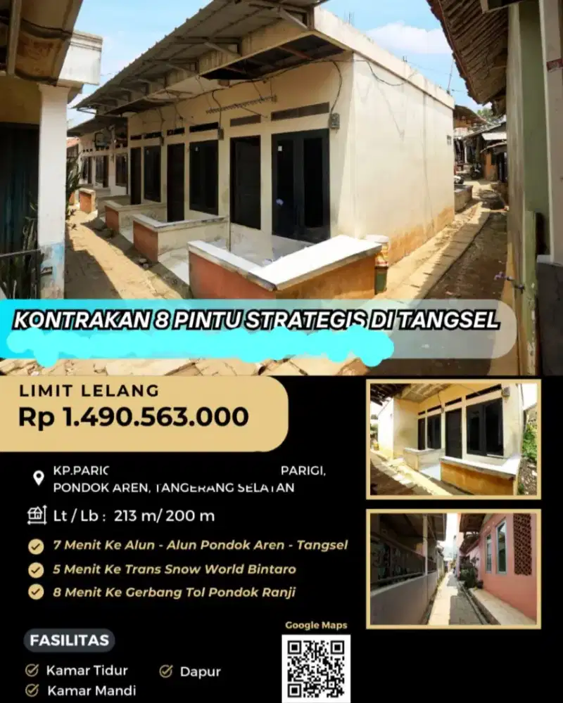 Dijual Rumah Kontrakan 8 Pintu Parigi Pondok Aren