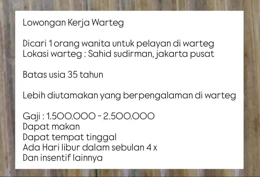 LOWONGAN KERJA PELAYAN WARTEG