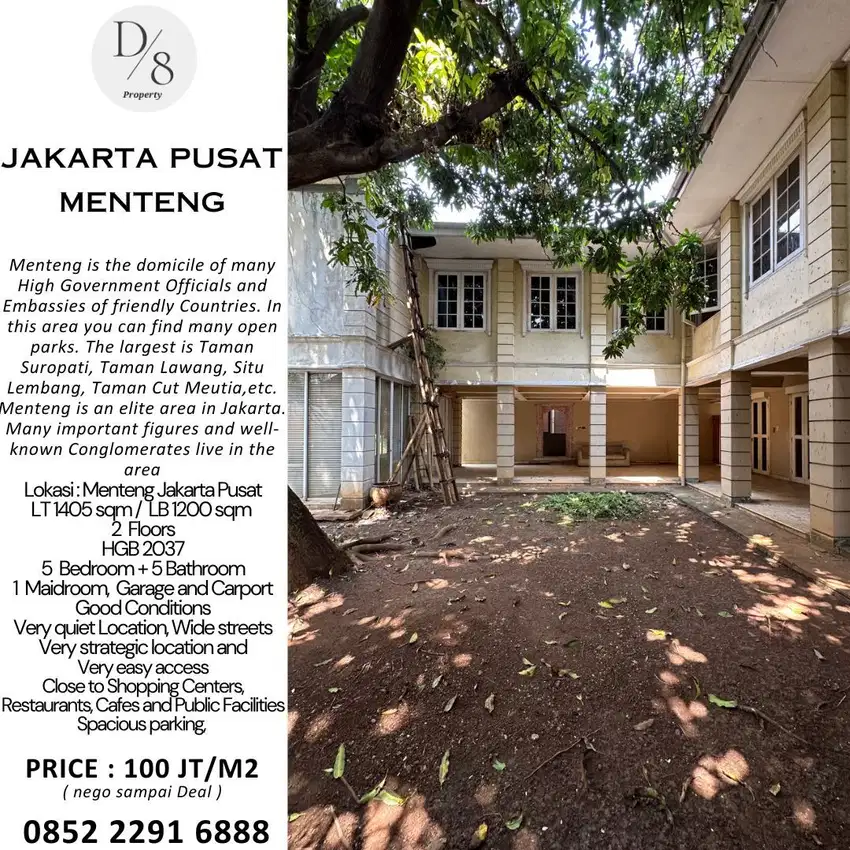 JUAL CEPAT Rumah MENTENG, 1405 SQM, SANGAT NYAMAN, Tenang, 100 Jt