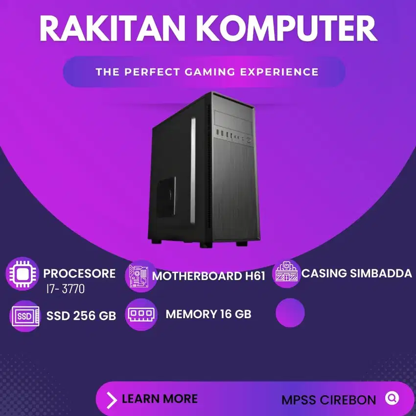 PC RAKITAN CPU RAKITAN INTEL CORE I7-3770 RAM 16 GB SSD 256  GB