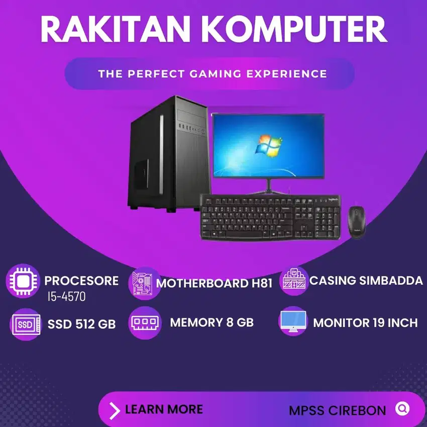 PAKET PC RAKITAN KOMPUTER CORE I5- 4570 8GB SSD 512 GB MONITOR 19 ''