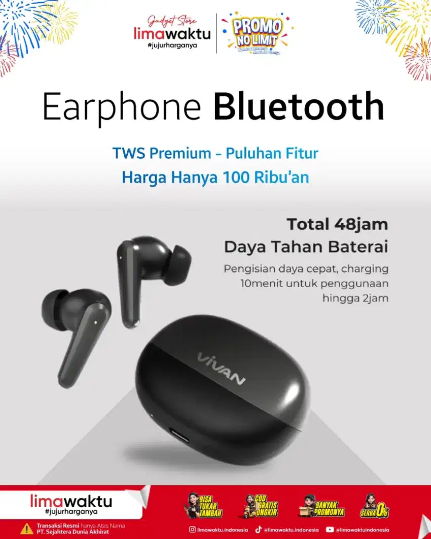 TWS Bluetooth, Gitu Melimpah, Baterai Awet, Hanya 100Ribu.an