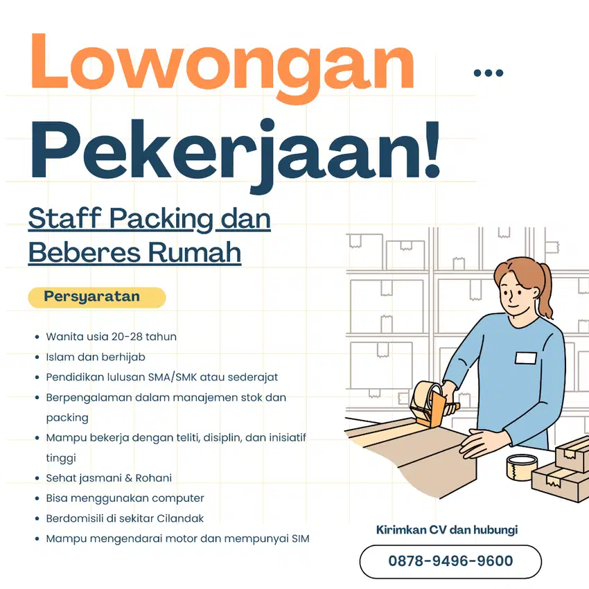 DIBUTUHKAN Staff Packing dan Beberes Rumah