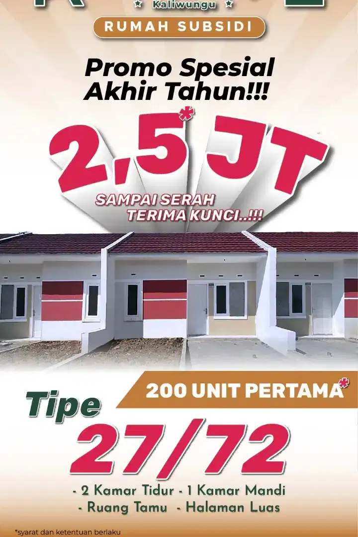 RUMAH SUBSIDI DP 2.5 JUTA FREE ALL IN DI KALIWUNGU