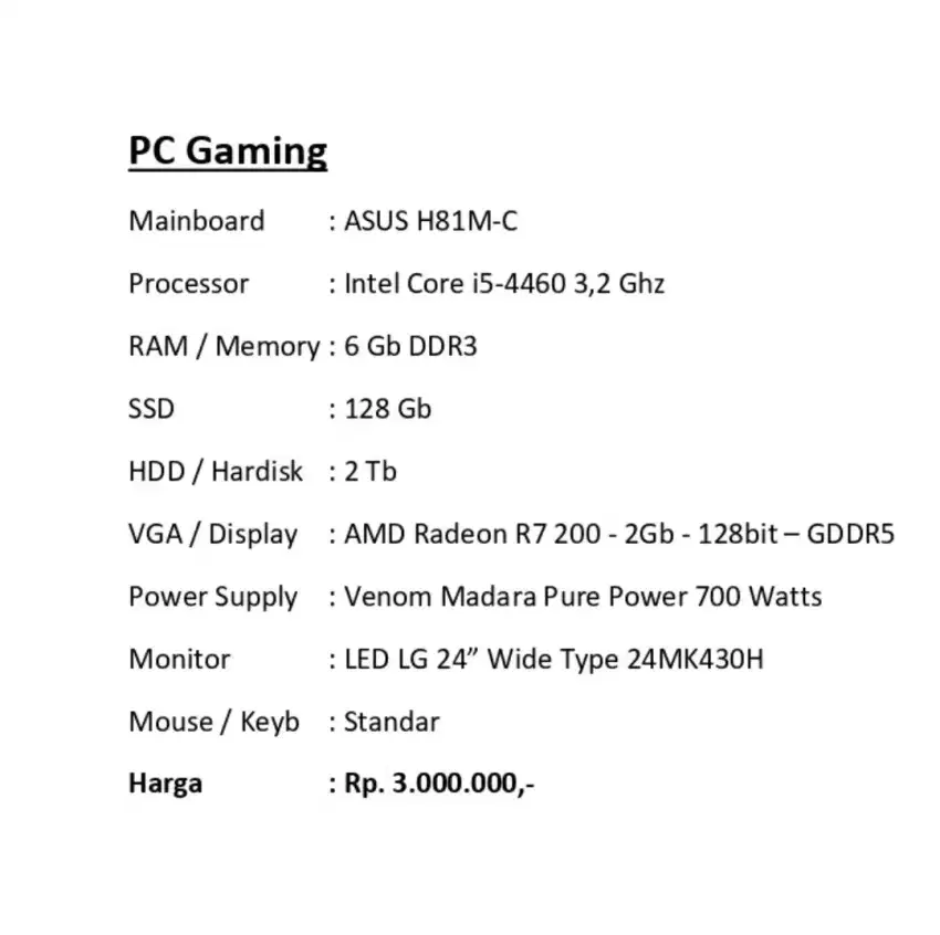 PC Gaming Komputer Multimedia