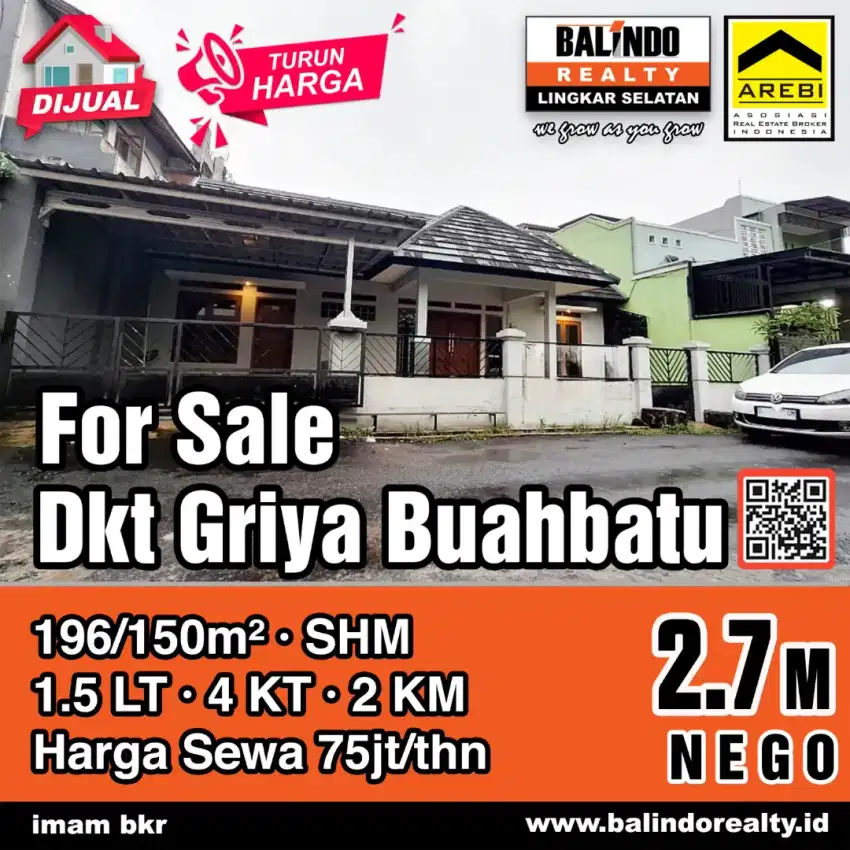 Jual Sewa Rumah Sayap Buah Batu Dekat Griya