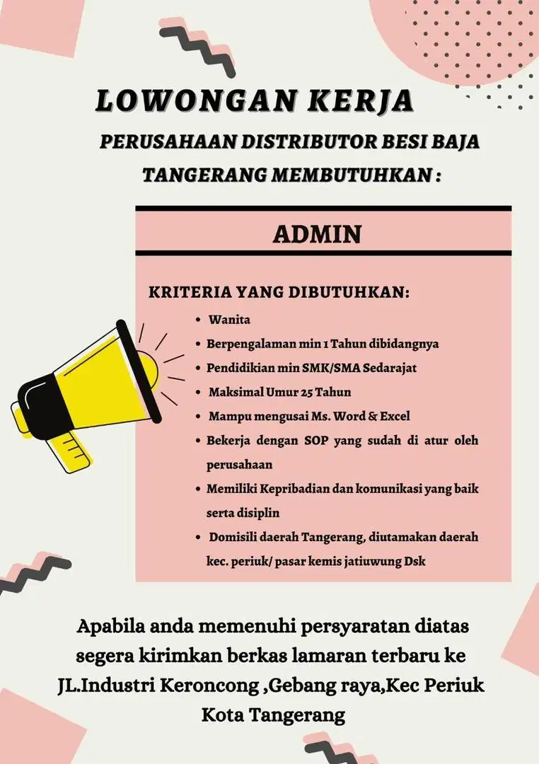 LOWONGAN KERJA ADMIN DAN DRIVER