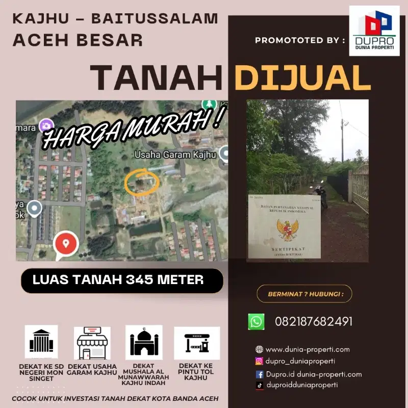 Kajhu - Tanah Murah luas 345 m Harga 95jt Terima SHM