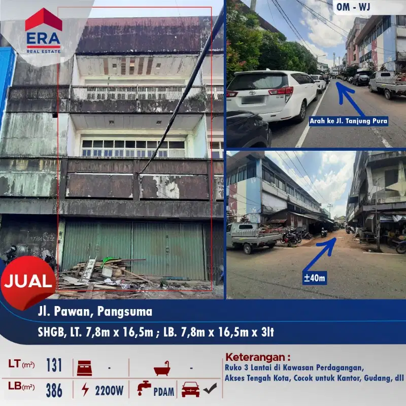 dijual ruko ukuran besar ditengah kota, Jl. Pawan (Pangsuma)