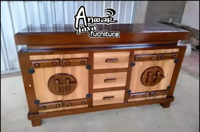 Bufet new tv minimalis motif jawa full kayu jati