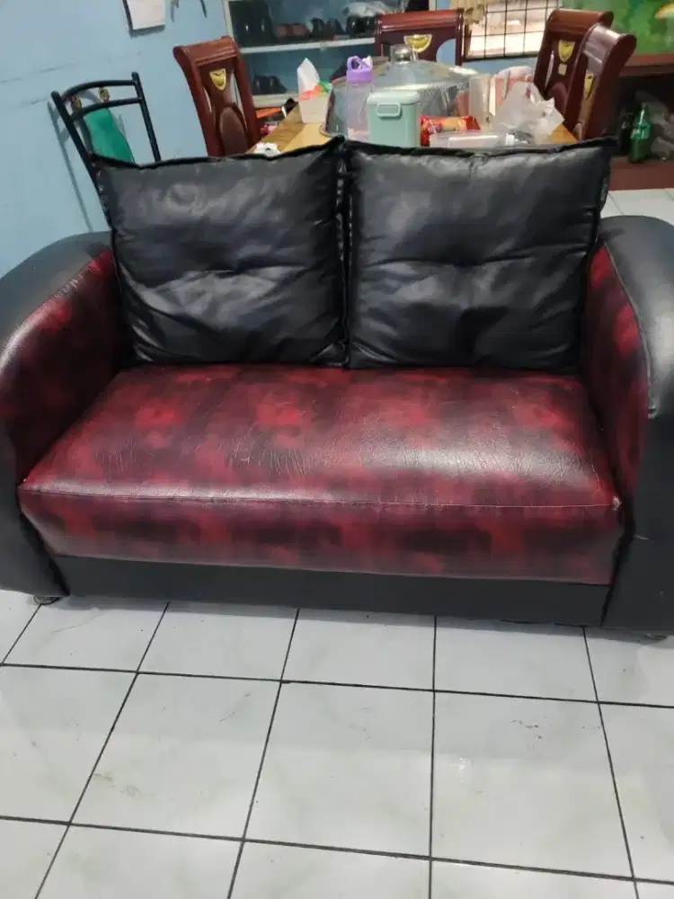 SOFA HITAM MARUN 2 PERSON