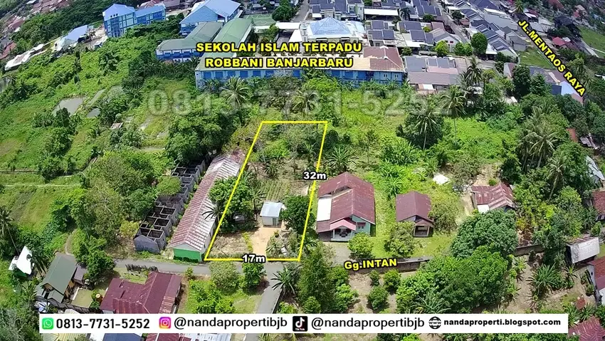 tanah 17x32m di jl.mentaos raya Gg.intan samping Robbani