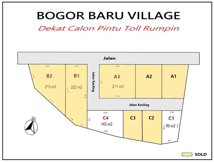 Tanah Kavling 200Jt'an Area Rumpin, Luas 143m2, Dapat Fasum Jalan Cor